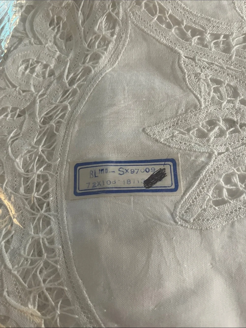 NEW old stock Cut Work Tablecloth with Lace and linen 72” x 108 great gift